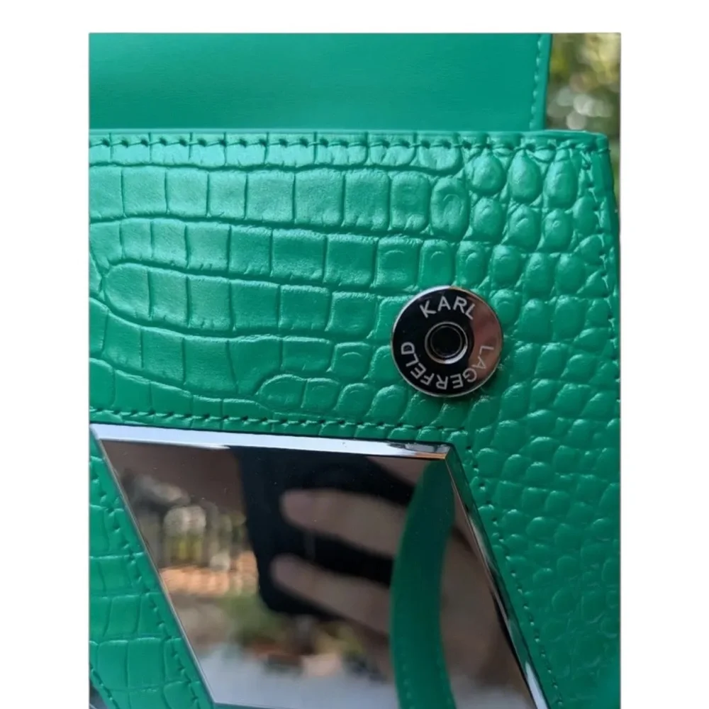 KARL LAGERFELD Green Croc-Embossed Top Handle / Crossbody NWOT - Picture 4 of 8